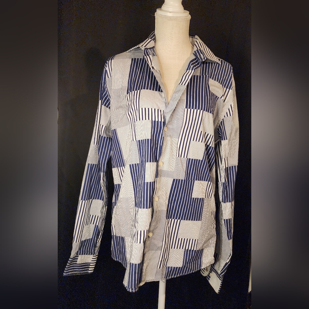 Tommy Hilfiger Blue and White Size Medium Button Up Top